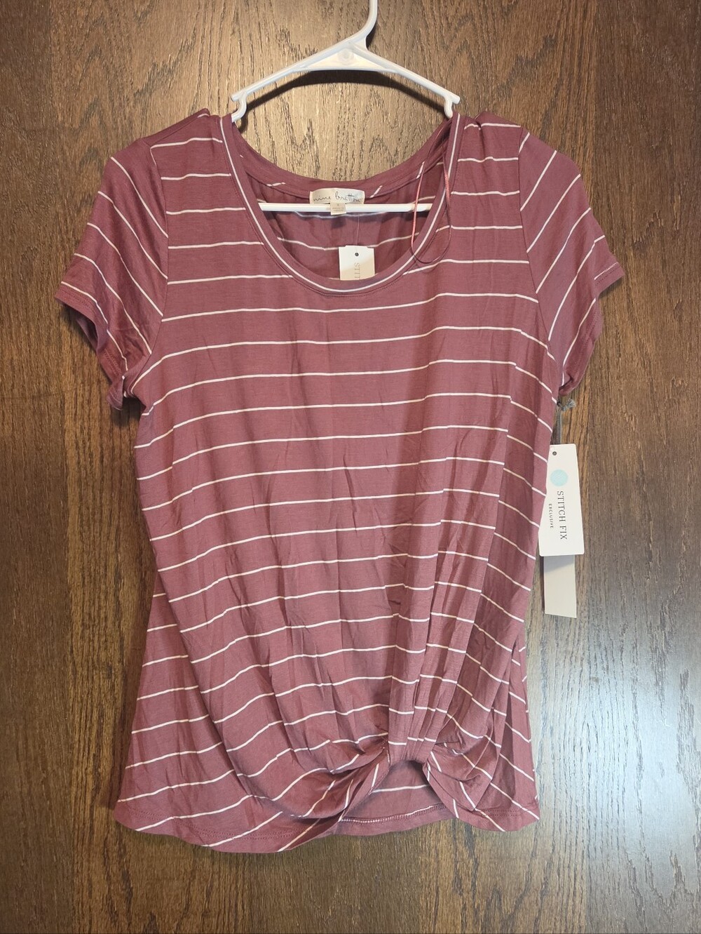 Nine Britton Mauve Striped Twist-Front Tee